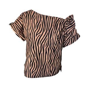 Zara Woman Short-Sleeved Off Shoulder Top Zebra Print XS